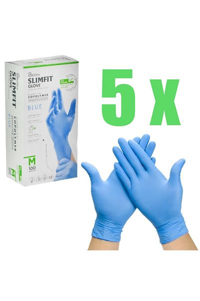 Reflex Powder-Free Latex-Free Slimfit Blue Exam Gloves Size m (5 Boxes)