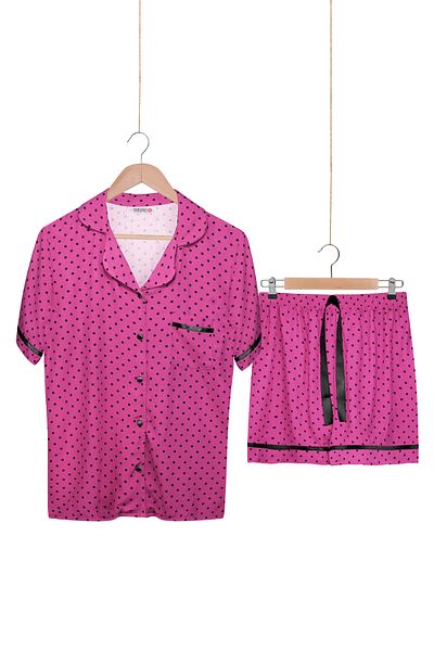 Dominant 100% Woven Poplin Viscose Shortcut Buttoned Shorts Set