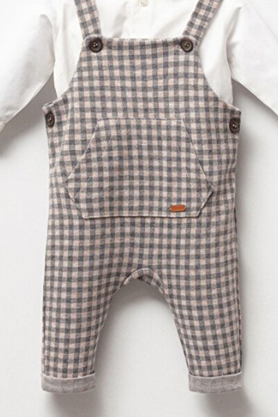 Cassiope 2-Piece Long Sleeve Shirt and Checkered Overalls Salopet Set for Baby Boy