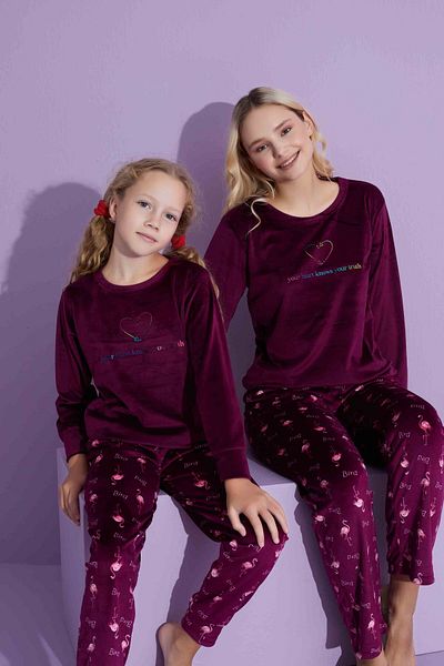 MEBA French Velvet Girl's Pajama Set - Cuff Collar and Leg Detail