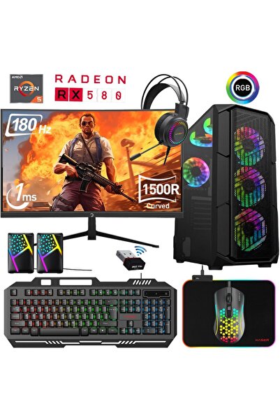 XASER Xsr467 Ryzen 5 5600 16gb Ram 512gb M.2 Nvme Ssd 8gb Rx580 24" Curved 18...