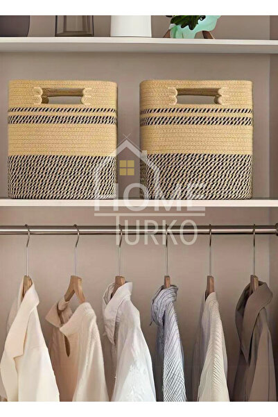 HomeTurko Cute Wicker Square Basket - Single Jute Woven, Home Office Room Dormitory Storage Accessory