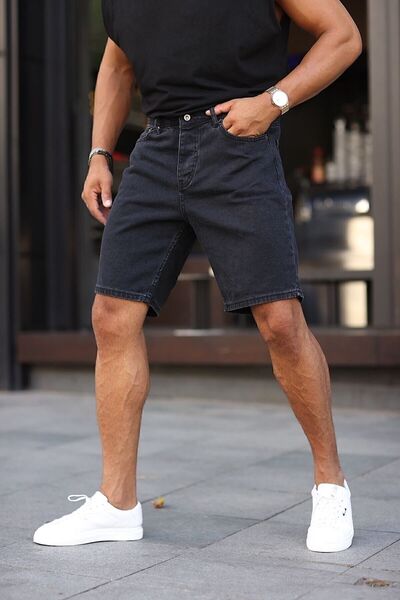 NO61 Boyfriend Rahat Kalıp Düz Siyah Kot Şort Kapri