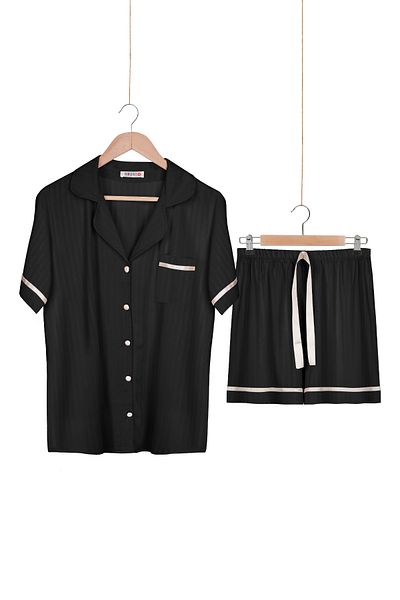 Dominant 100% Woven Poplin Viscose Shortcut Buttoned Shorts Set