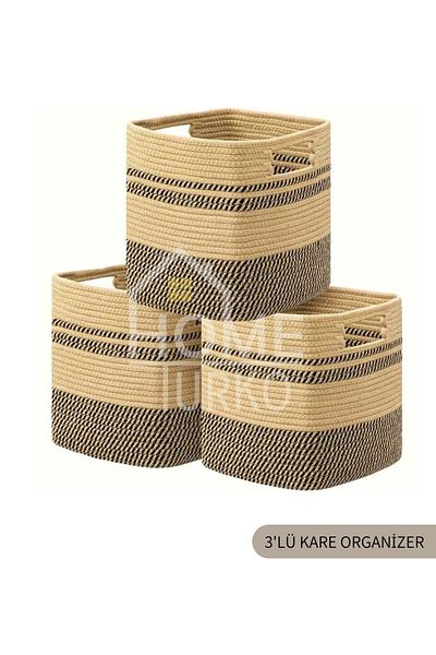 HomeTurko Jute 3-Piece Hand-Woven Organizer - Home, Office, Room, Hotel Storage Accessory