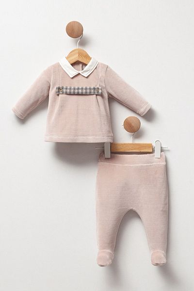 Cassiope Plaid Detailed Soft Touch 2-Piece Booties Set for Baby Boy