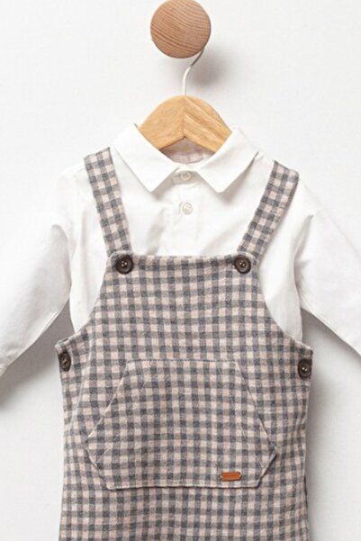 Cassiope 2-Piece Long Sleeve Shirt and Checkered Overalls Salopet Set for Baby Boy