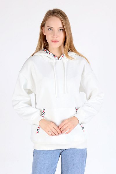 Rays 9141m Hooded Ecru Sweat - Collar Pocket Printed