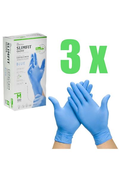 Reflex Powder-Free Latex-Free Slimfit Blue Exam Gloves Size m (3 Boxes)