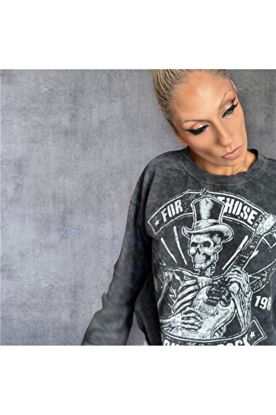 ibeeka Світшот із принтом «Gri Rocker Skeleton» — новий сезон, можна прати, н...