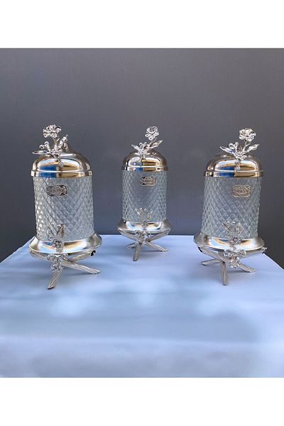 vanilya accessory silver color floor standing crystal jar set triple