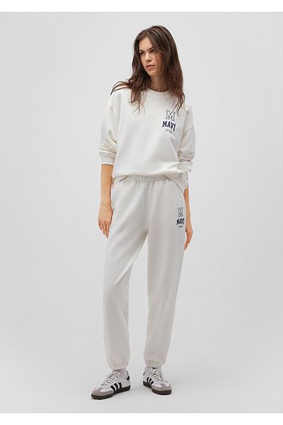 Mavi White Logo Printed Sweatpants