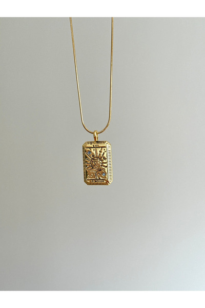 Ephyra Çelik Altın Rengi Dünya Madalyon Kolye