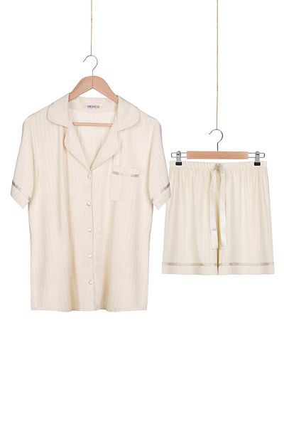Dominant 100% Woven Poplin Viscose Shortcut Buttoned Shorts Set
