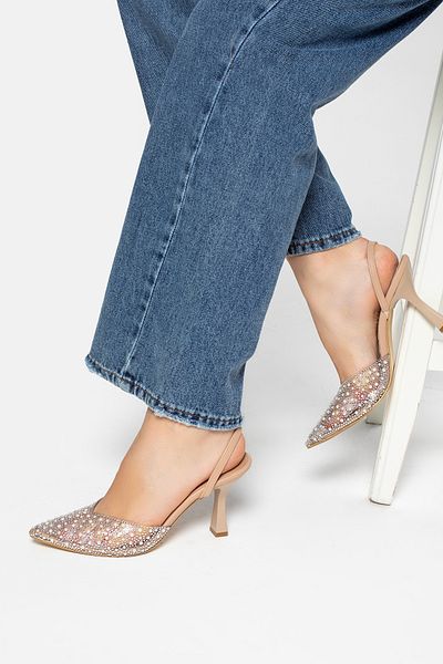 Ömer Ediz Shoes Nude Transparent Pearl Detailed 9 cm Women's Heeled Shoes