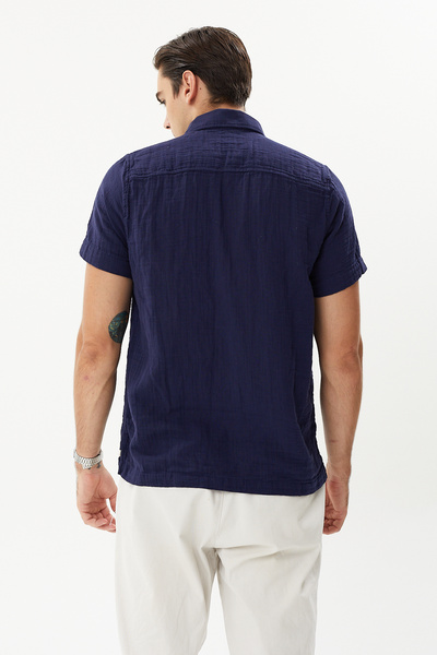 hateko 100% Cotton Navy Blue Muslin Polo Neck T-Shirt