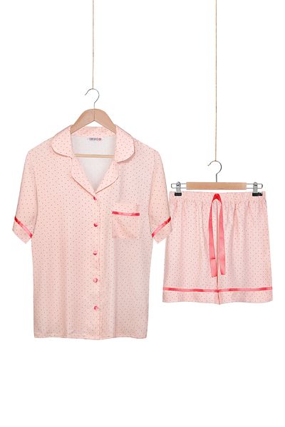 Dominant 100% Woven Poplin Viscose Shortcut Buttoned Shorts Set