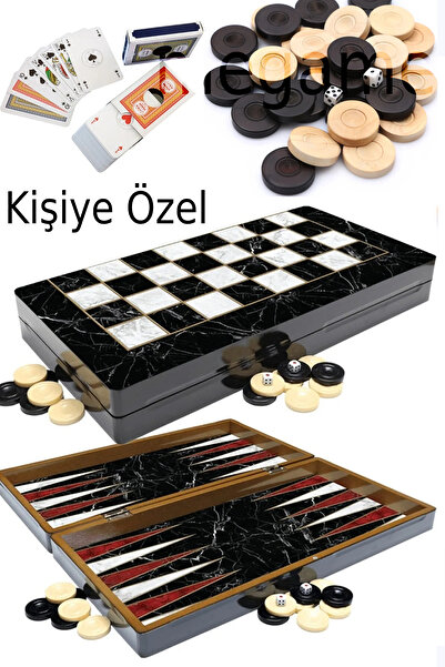 megame Anneler Günü Için Kişiye Özel Mermer Motifli Tavla, Ahşap Tavla, Cilal...