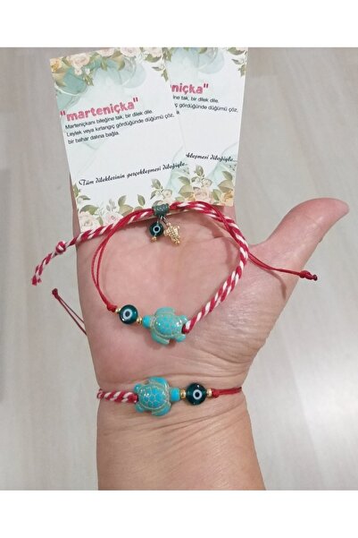 Funny Takılar İki Adet Koyu Turkuaz Rengi Cam Nazar Boncuklu Kaplumbağa Marte...