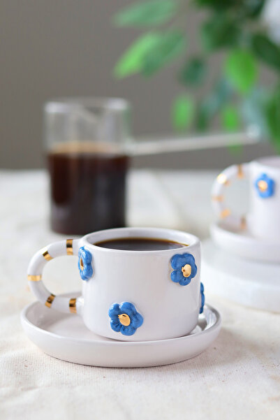 ada mia seramik 24K Gold Decorated 2-Piece Floral Ceramic Cup Set - 120ml