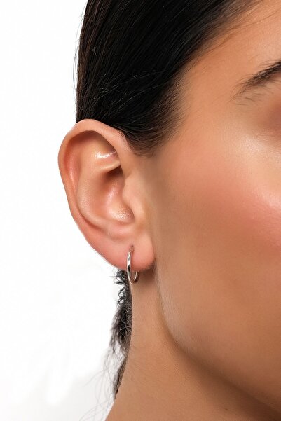 Side Gold Kuyumculuk 14 Ayar Beyaz Altın Halka Küpe 1,3 cm