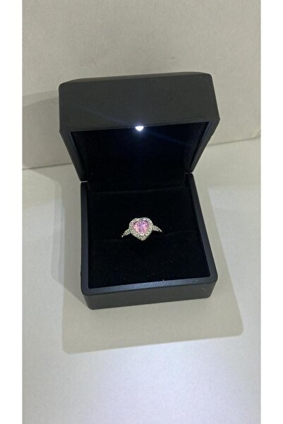 GAK JEWELRY خاتم من الفولاذ على شكل قلب من حجر الزركون الوردي قابل للتعديل في صندوق مضيء