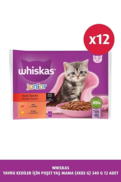 Whiskas Yavru Etli Kedi Maması 4'lü 340 gr 12x