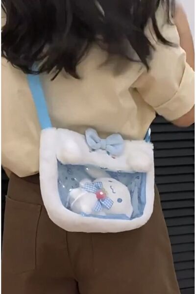 synshop Cinnamoroll Sanrio - Geantă de pluș cu breloc transparent pe jumătate, cu curea de ornament reglabilă (adus din străinătate)