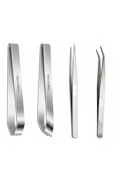 Genel Markalar Şef Cımbızı Seti 4lü Düz ve Eğik Şef Cımbızı Balık Cımbızı Yassı Düz Penset Gıda Pastacılık Seti
