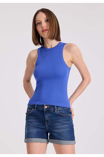 WESTMARK LONDON Tricou alb și albastru pentru femei - decolteu, amestec de bumbac elastan, fără mâneci - WMCLARA RIB TANK TOP