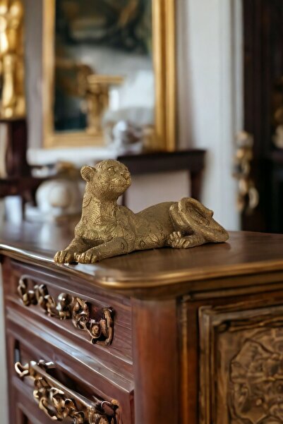 Rugad Biblo Dekoratif Heykel Leopar Biblosu Altın Renk Model 38