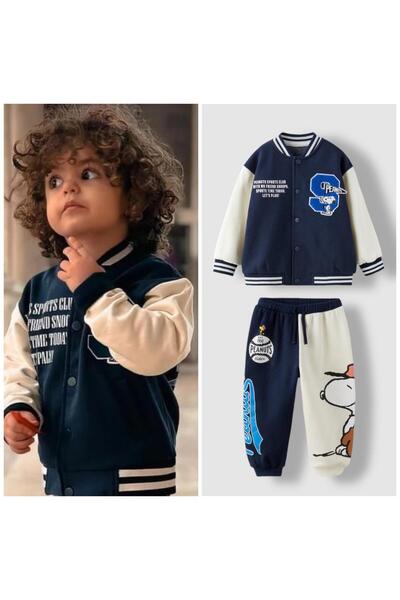 Pink Hippo Kids Snoopy Bomber College Model Jacket And Sweatpants Kids Double Set