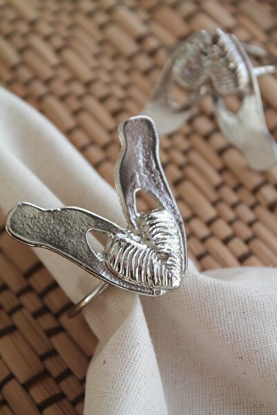 Emtory Home 6 Adet Gümüş Kalpli Peçete Halkası - Napkin Ring