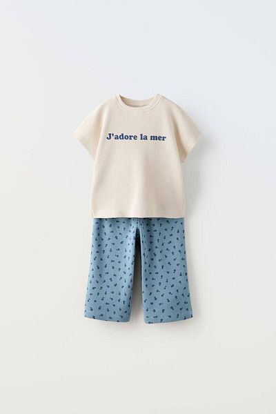 Ladin Store New Season Κοριτσίστικο βαμβακερό κοστούμι Seersucker - Crew Neck, Σετ δύο κάτω-πάνω