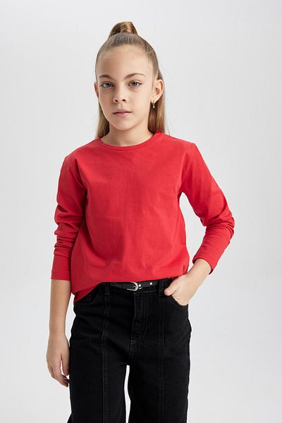 DeFacto Lányok Crew Neck Basic tömör hosszú ujjú póló B7785a8ns