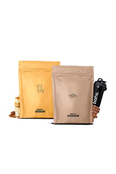 bahs. Protein Food Powder - 1 Double Choco and Caramel Latte Gift Shaker