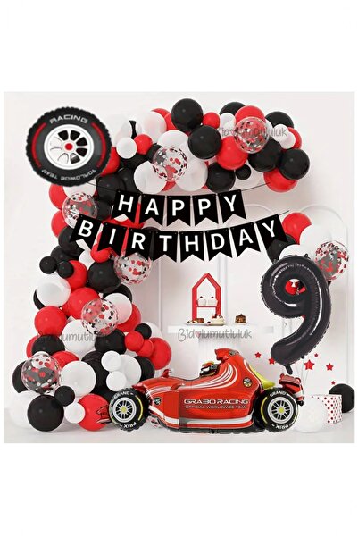 BİDOLUMUTLULUK Yarış Arabası Yaş Rakamlı Doğum Günü Konsepti Parti Eğlence Ku...