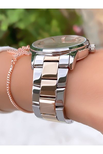 Daniel Klein Brand Rose Silver Color Large Case Women's Wristwatch - Bracelet Gift