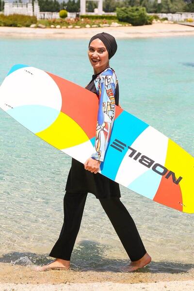 Marina İp bağlamalı 4’lü Siyah Tam Kapalı Tesettür Mayo M2117