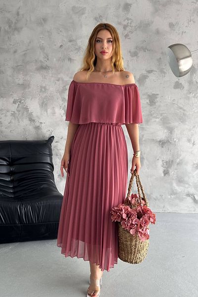 Neşeli Butik Γυναικείο φόρεμα σιφόν με πλισέ γιακά Madonna - NBK2099