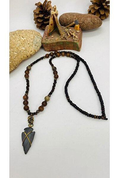 Porsuk Alternatif El Yapımı Etnik Otantik Hippi Bohem Ok Ucu Ahşap Boncuk Uzu...