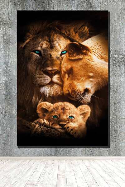 PrintiesPlus Aslan Family 3 Dekoratif Kanvas Tablo