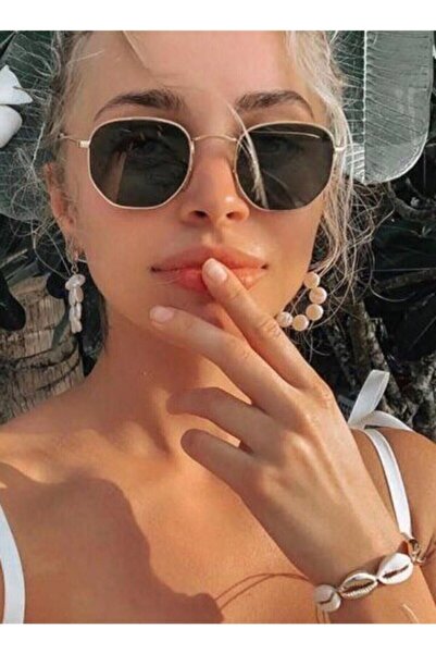 MACERATİ Gold Metal Çerçeveli Beşgen Unisex Güneş Gözlüğü