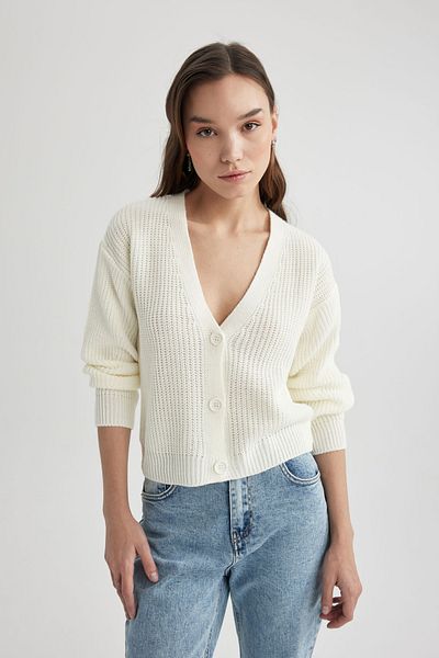 DeFacto Strickjacke mit normaler Passform und V-Ausschnitt