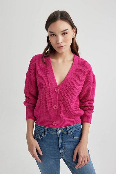 DeFacto Strickjacke mit normaler Passform und V-Ausschnitt