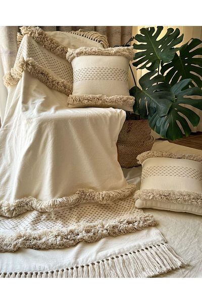 Kübrahome Bohemian Bedspread - Runner Set, Sofa Shawl, 2 Throw Pillow Covers