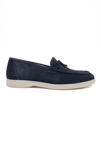 TEZCAN KUNDURA Meya Women's Buckled Navy Blue Genuine Suede Leather Loafer Women's Shoes