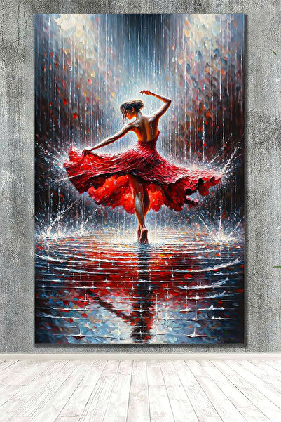 PrintiesPlus Yağlı Boya Görünümlü Yağmurlar Altında Balerin Kanvas Tablo