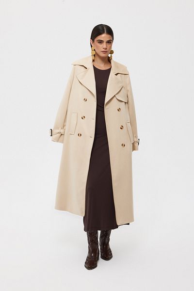 Seda Yalçın Atelier Beige Suede Long Coat - Belted and Buttoned