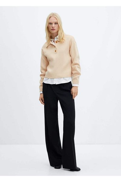 MANGO Woman Pulover tricotat cu guler cu nasturi